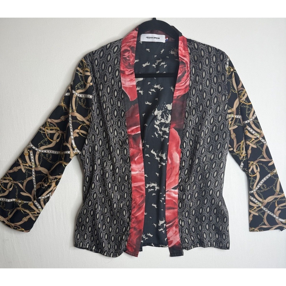 French Hippocampe Jacket Euro Patchwork Chains All Over Print Women's Sz S